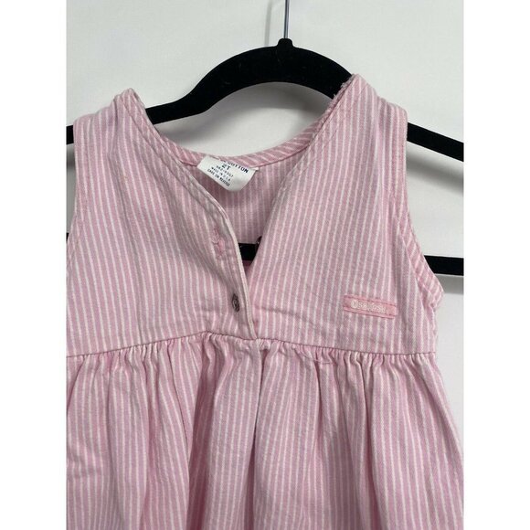 OSHKOSH B’GOSH SLEEVELESS OVERALL DRESS - GIRL SIZE 2T - PINK STRIPED - VINTAGE - Picture 2 of 4